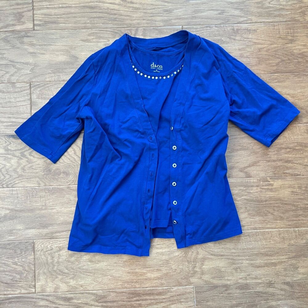 Denim & Co Studded Tank & Elbow Sleeve Cardigan 2 Piece Set Size M Royal Blue